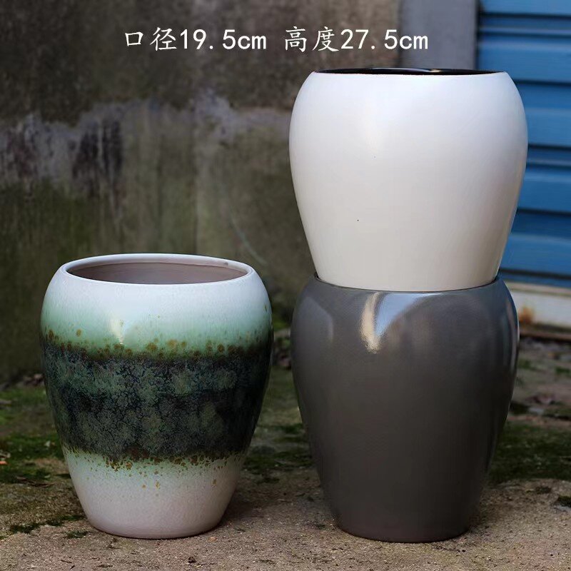 Basics Fluted Ceramic Round Planter with Drainage Hole Indoor Outdoor Flower Pot(1).jpg