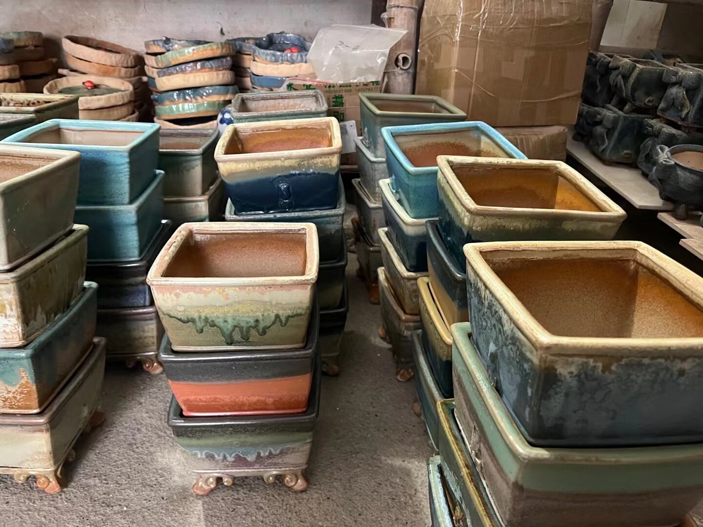 Ceramic Bonsai Pot with Drainage Tray Shallow Planters for Indoor Succulents Glazed Cactus Flower Plant Container(1).jpg