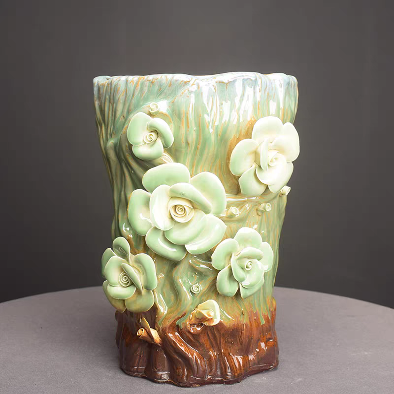 Distressed White Ceramic Flower Succulent Plant Raised Footed Pot Planter Container Holder Indoor Outdoor Garden Decor.png