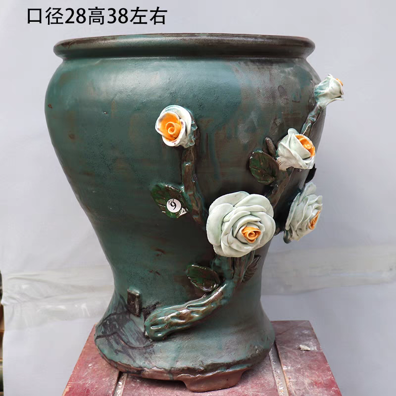 Galt International Green White Floral Porcelain Ceramic Decorative Flower Pot.png