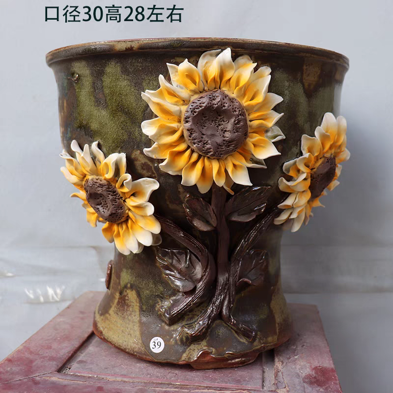 Large Plant Pot with Bamboo Tray Shallow Bonsai Pots with Drainage Ceramic Planter for Indoor Plants.png