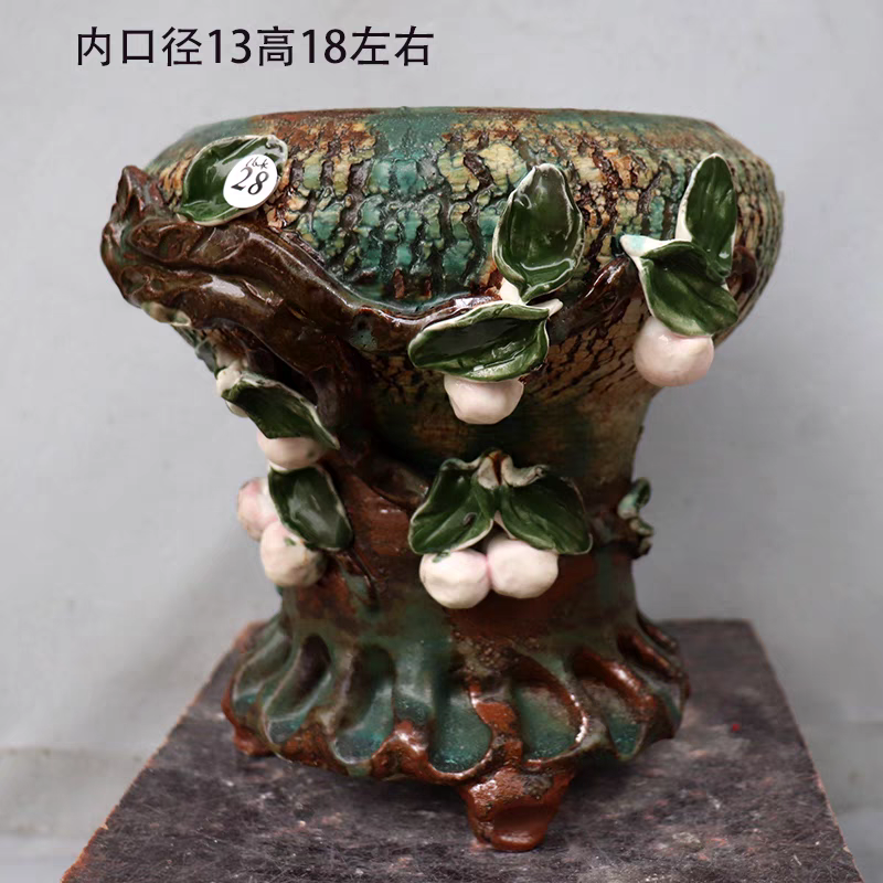 Rustic ceramic planter pot for succulent cactus and Indoor Plant  Short wide mouth small ceramic flower vase Utensil.png