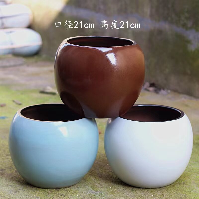 White Round Ceramic Succulent Planter Pot Modern Flower Cactus herb Big Planter with Removable Saucer Indoor or Outdoor.jpg