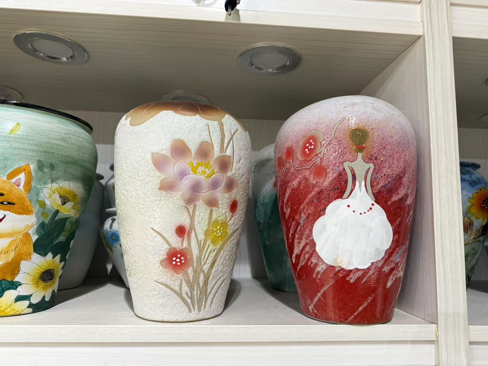 Glazed Ceramic Flower Pot Set Matte White Palm Leaf Embossed Texture Indoor Planters Drainage Hole Eco-Friendly Home Garden.jpg